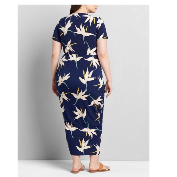 Plus size 26/28 Petite Lane Bryant Floral Drawstring Maxi Dress Womens Blue - Picture 2 of 3